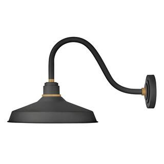 Hinkley Lighting Foundry Medium 1-Light Textured Black Outdoor Gooseneck Wall Sconce 10443TK - Th... | The Home Depot