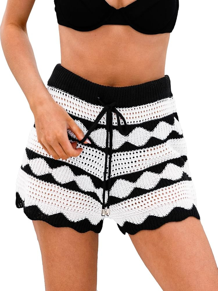 CUPSHE Women's Beach Coverup Shorts Knit High Waist Drawstring Cover Up Shorts | Amazon (US)