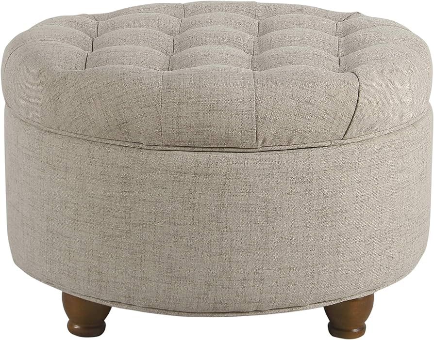 Homepop Home Decor Button Tufted Woven Round Storage Ottoman Large | Amazon (US)