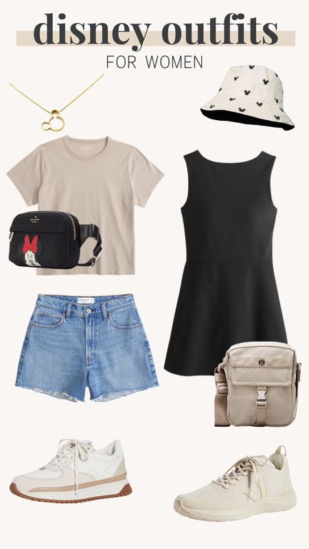 Disney outfits for women, Mickey Mouse outfits, Minnie outfits, Disney land, Disney world, travel outfits, bag, belt bag, Minnie bag, athletic dress, Jean shorts, tshirt, Mickey necklace, sneakers, neutral 

#LTKfindsunder100 #LTKstyletip #LTKtravel