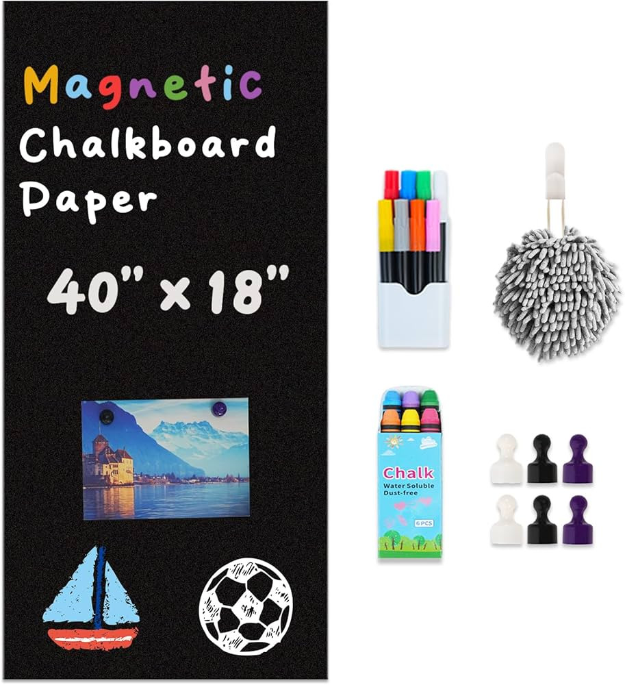 Magnetic Chalkboard Contact Paper for Wall 40" x 18" Self Adhesive Blackboard Wallpaper Peel and ... | Amazon (US)
