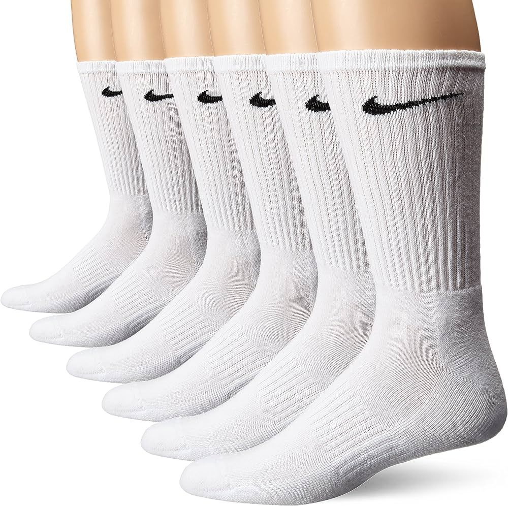 NIKE Unisex Performance Cushion Crew Socks with Band (6 Pairs), White/Black, Large | Amazon (US)