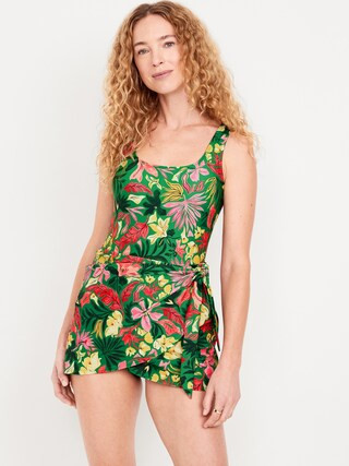 Matte Side-Tie Swim Dress | Old Navy (CA)