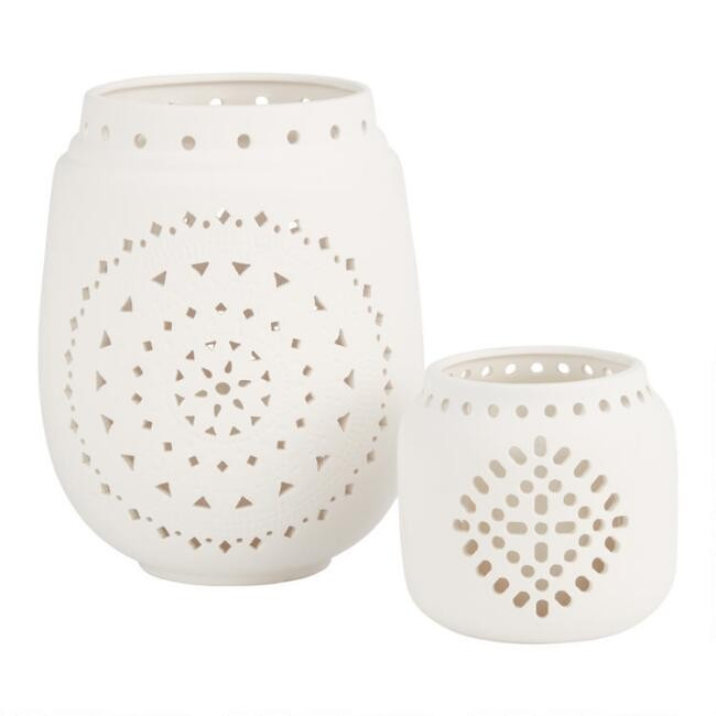 Matte White Ceramic Medallion Lantern | World Market