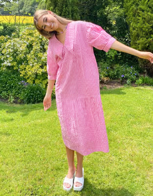 Native Youth collar smock dress in neon pink stripe | ASOS (Global)