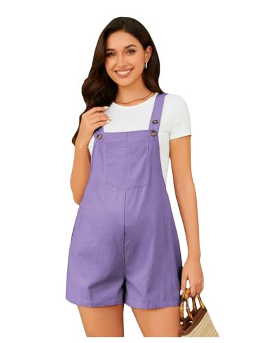 OYOANGLE Women's Maternity Overall Shorts Tie Knot Strap Short Romper Jumpsuit with One Pockets Lilac Purple XL | Amazon (US)
