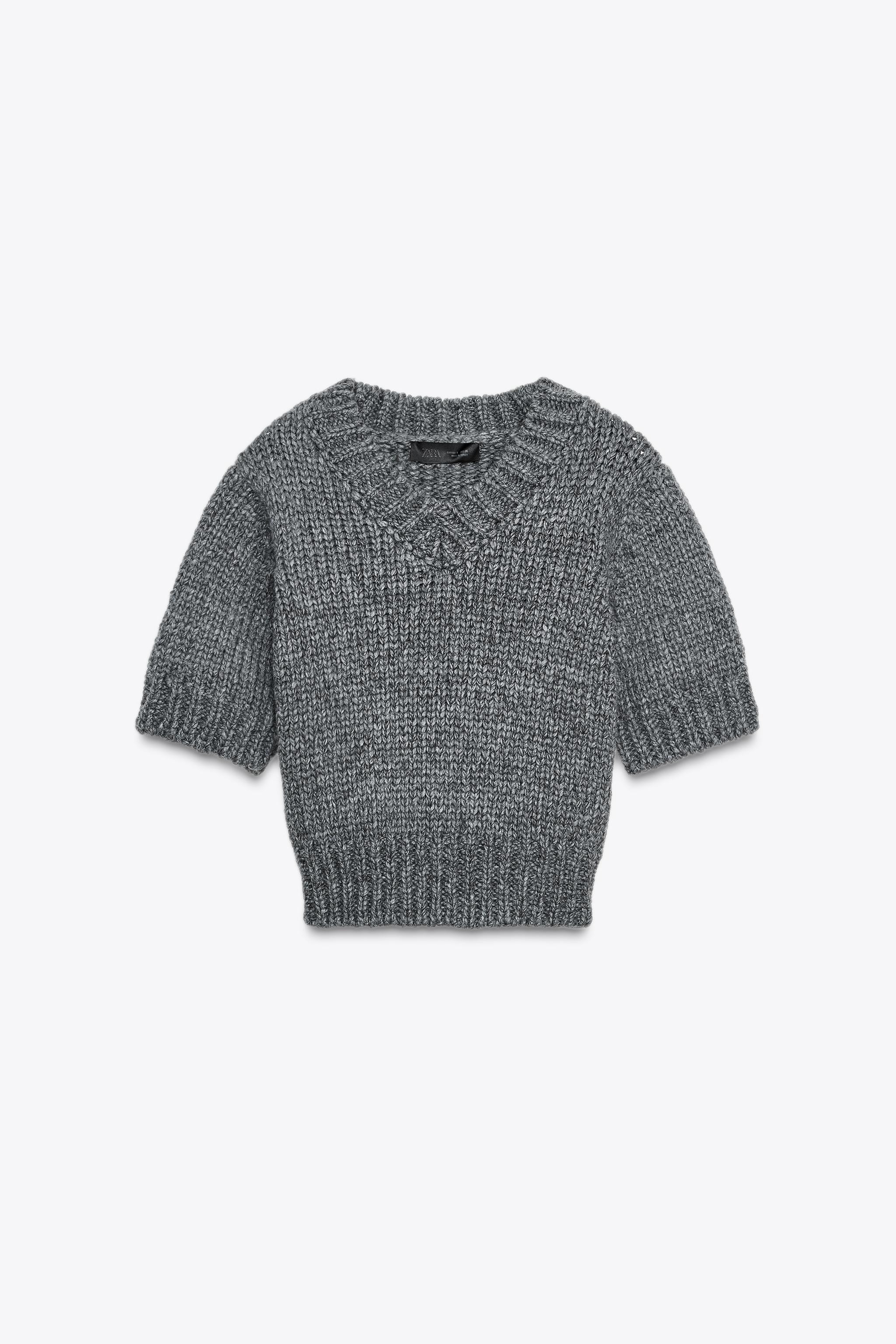 CROPPED KNIT V-NECK SWEATER | Zara UK