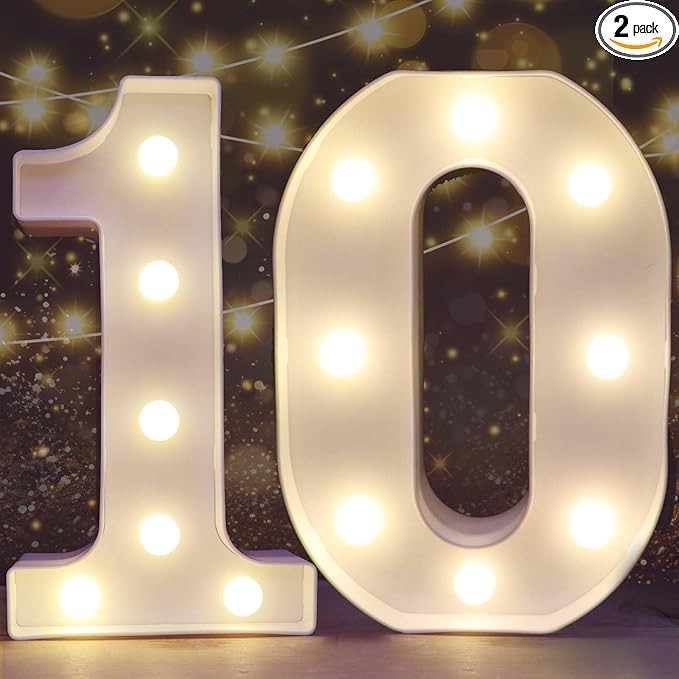 Pooqla Decorative Led Light Up Number Letters, White Plastic Marquee Number Lights Sign for 10th ... | Amazon (US)