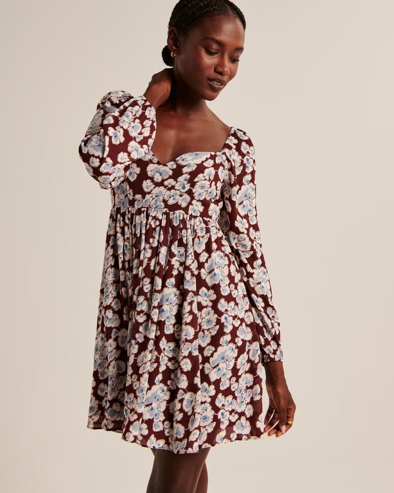 Long-Sleeve Babydoll Mini Dress | Abercrombie & Fitch (US)