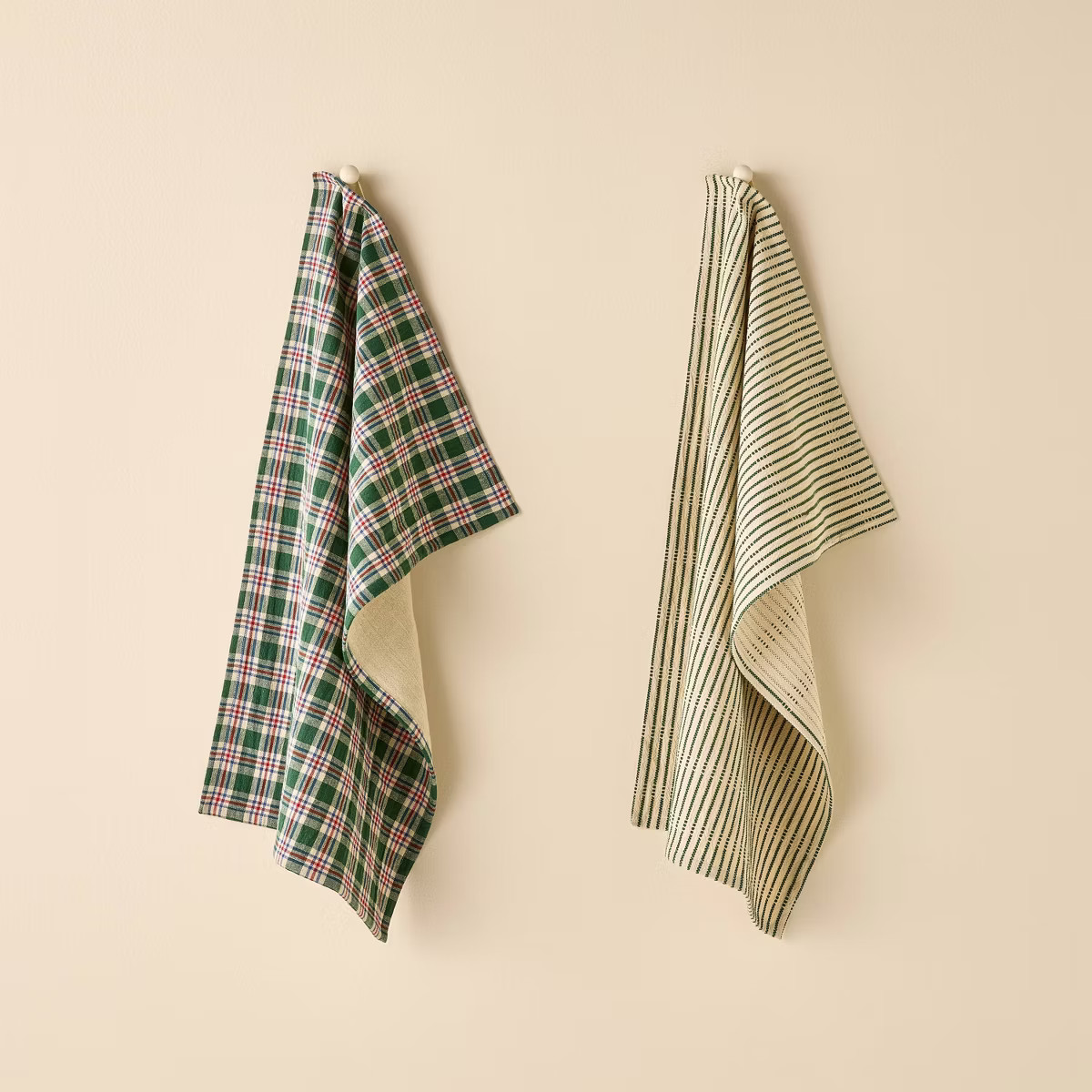Set of 2 Kitchen Towels Green Striped/Green Gingham - Hearth & Hand™ with Magnolia | Target