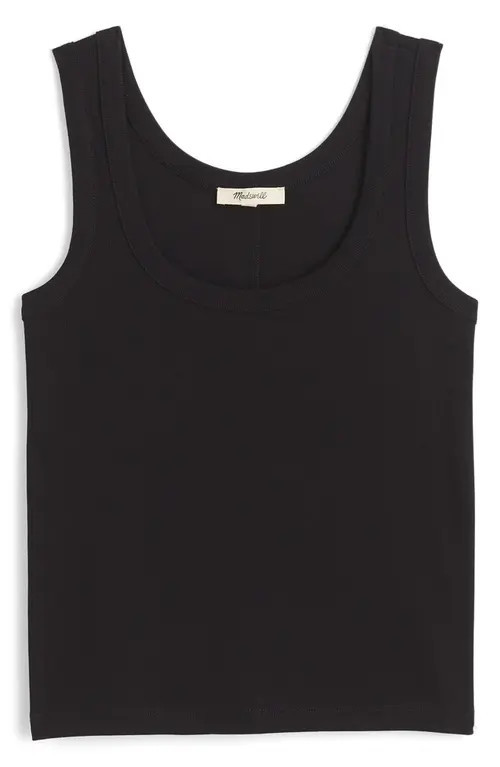 Madewell Scoop Neck Regenerative Cotton Rib Tank in Jet Black at Nordstrom, Size Medium | Nordstrom
