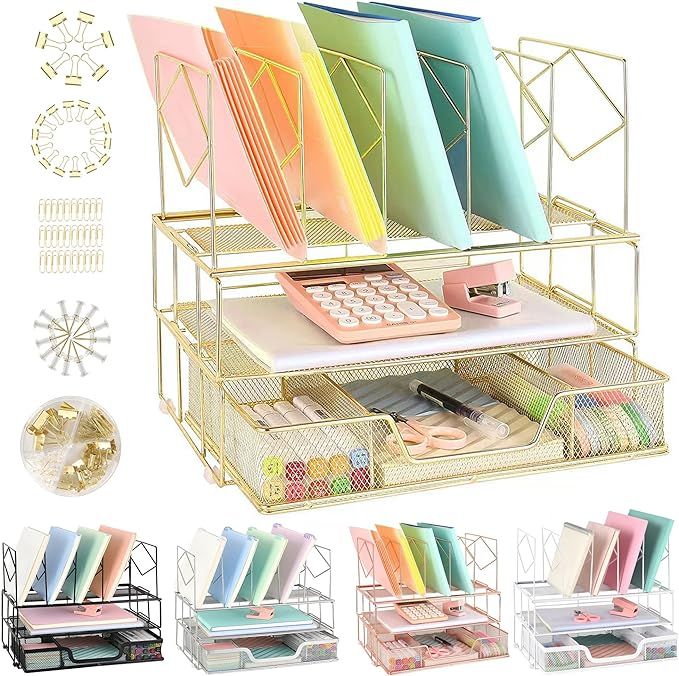 Youbetia Desk Organizers and Accessories - Double Tray and 5 Upright Sections, Office Supplies De... | Amazon (US)