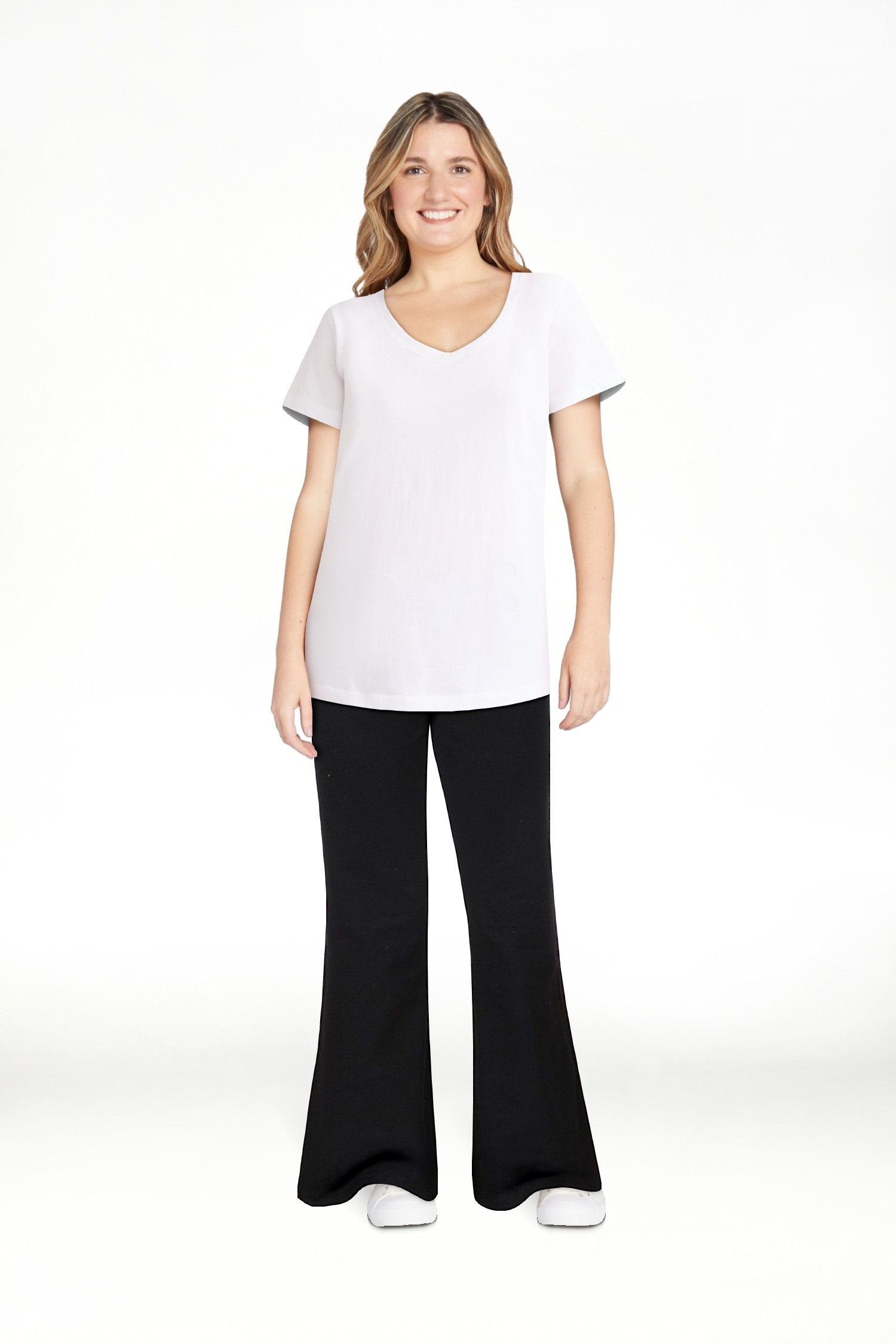 Time and Tru Women's Cotton V-Neck Tee with Short Sleeves, 2-Pack, Sizes XS-XXXL | Walmart (US)