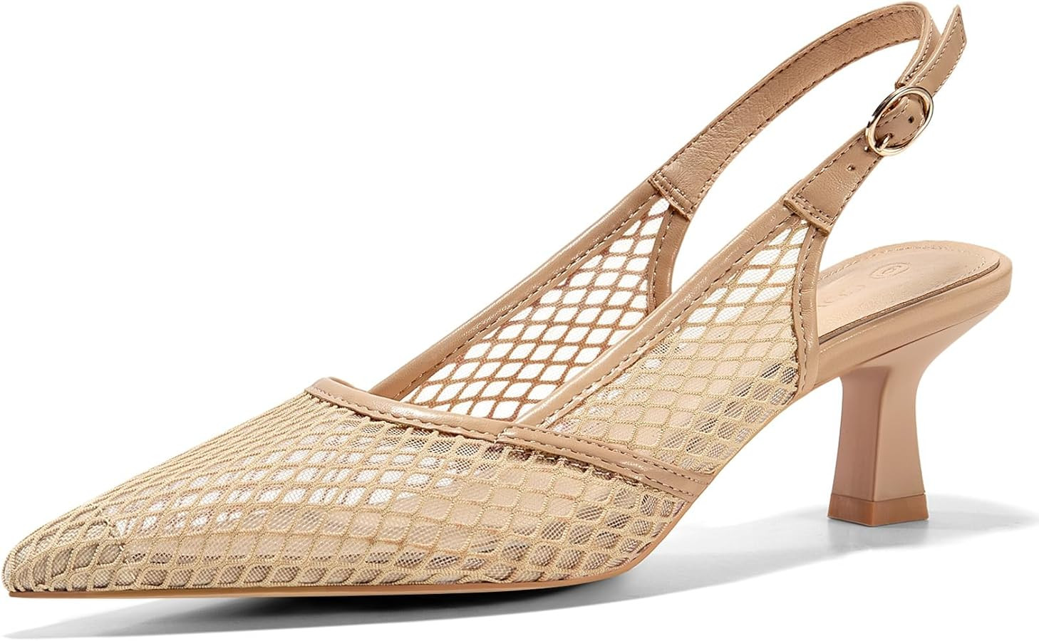 Coutgo Women's Slingback Kitten Low Heels Mesh Pumps Closed Pointed Toe Wedding Work Dress Shoes | Amazon (US)