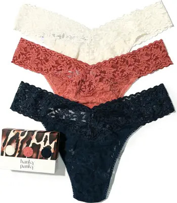 Made in the USA of soft, stretchy lace, these mid-rise thongs feel great on and don't show lines ... | Nordstrom
