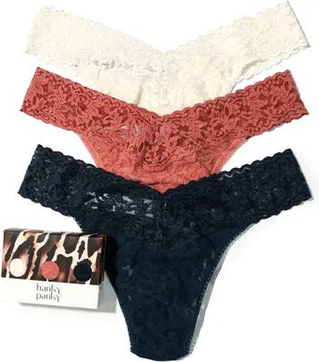 Made in the USA of soft, stretchy lace, these mid-rise thongs feel great on and don't show lines ... | Nordstrom