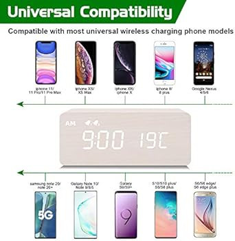 MOSITO Digital Wooden Alarm Clock with Wireless Charging, 0-100% Dimmer, Dual Alarm, Weekday /Wee... | Amazon (US)