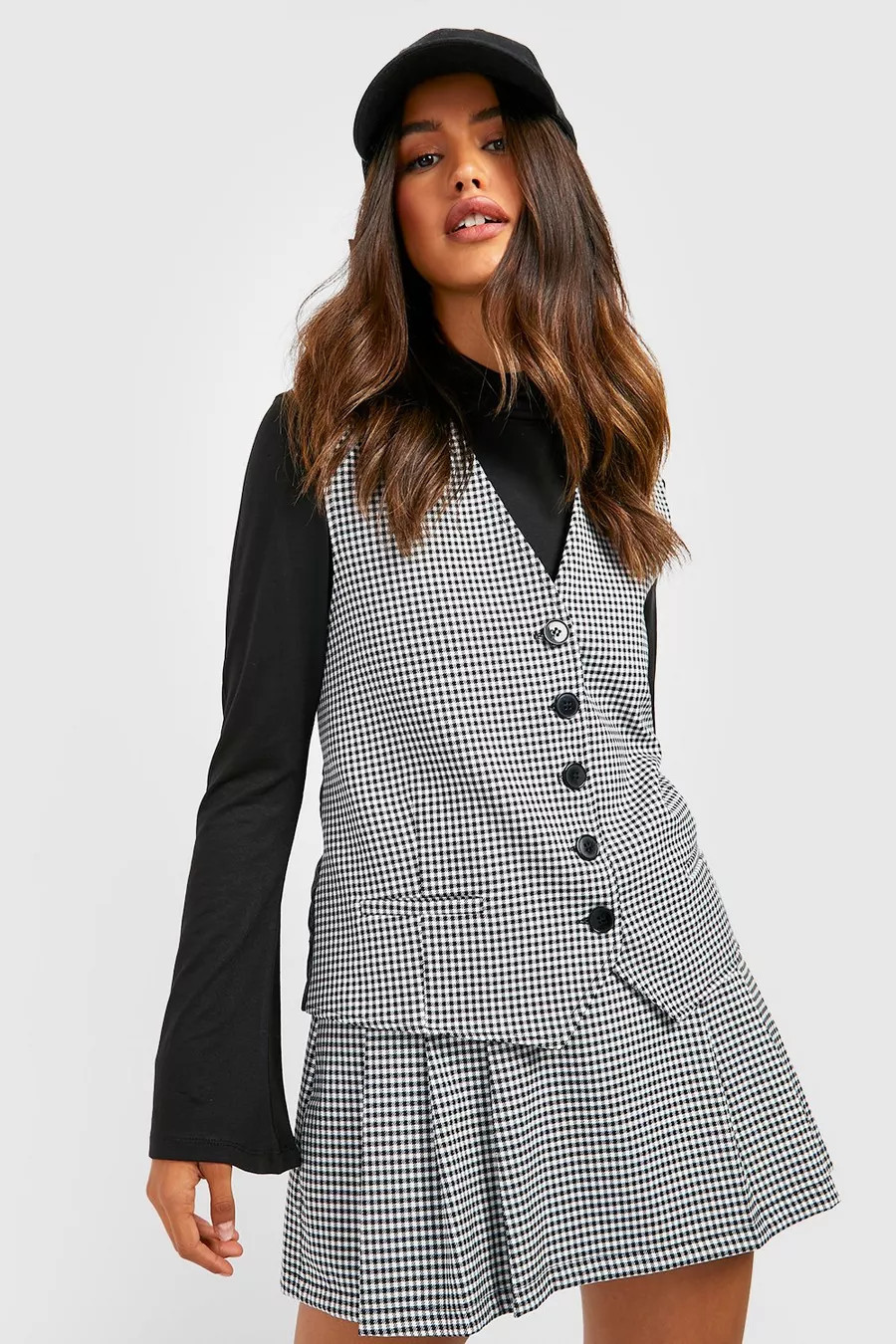 Tailored Dogtooth Waistcoat & Dogtooth Mini Tennis Skirt | Boohoo.com (UK & IE)