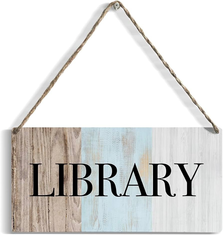 Rustic Wood Sign Library Home Farmhouse Wall Hanging Decor Minimalism Wooden Wall Art Decor Decor... | Amazon (US)