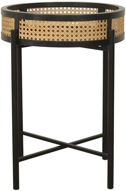 COZAYH Woven Rattan Tray Top Side Table,Accent Round Plant Stand with Sturdy Metal Frame | Amazon (US)