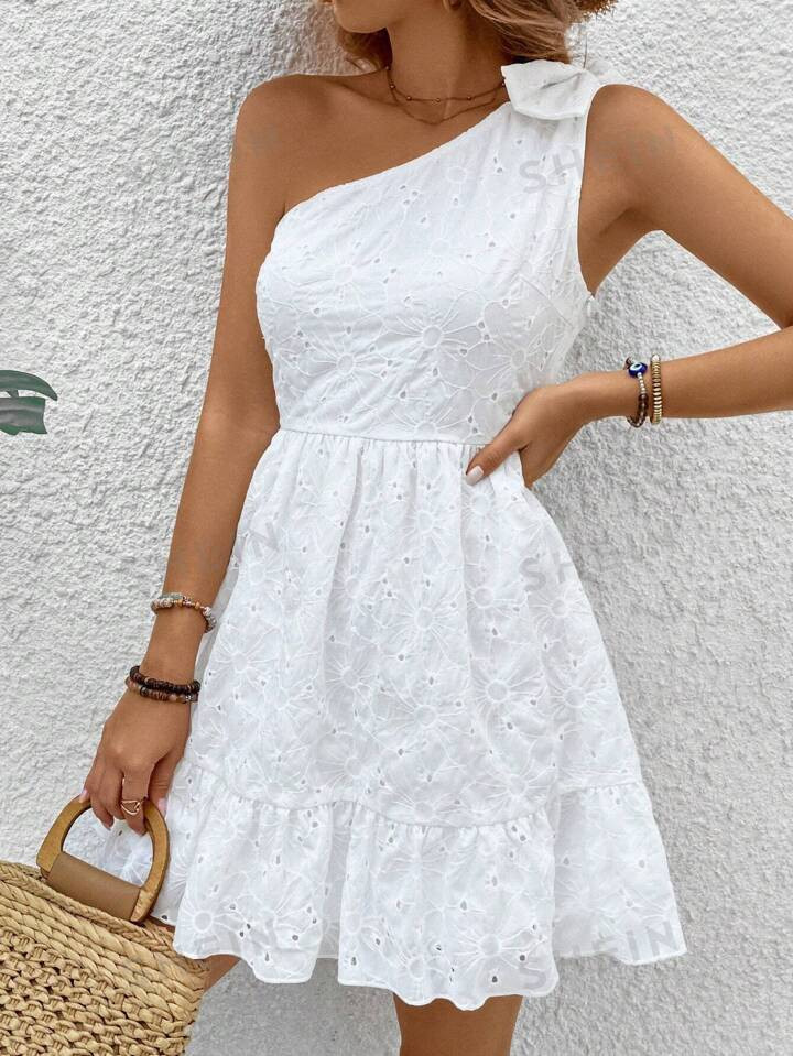 SHEIN VCAY Irregular Neckline Ruffle Hem Dress With Random Floral Pattern | SHEIN