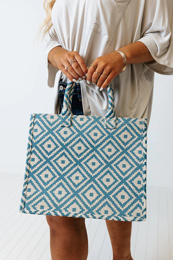 Every Effort Woven Tote In Teal | Impressions Online Boutique