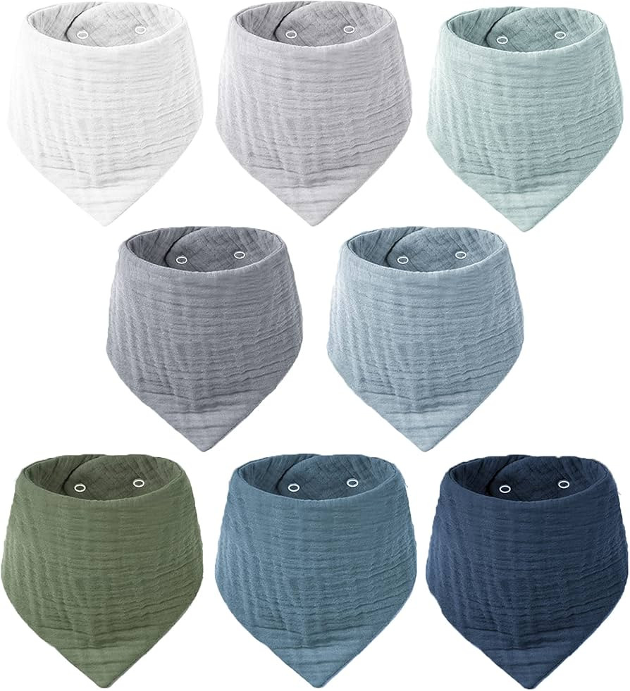 Konssy 8-Pack Muslin Baby Bibs, Absorbent Bandana Drool, 100% Cotton Unisex Baby Bibs for Teethin... | Amazon (US)