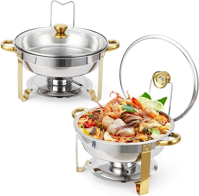 GarveeHome Chafing Dish Buffet Set 2 Pack 5 QT, Stainless Steel Round Chafing Dishes for Buffet W... | Amazon (US)