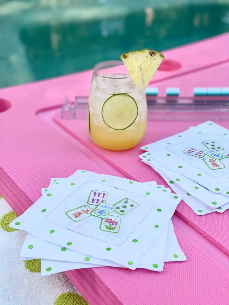 Mahjong Tiles Linen Cocktail Napkins | Lemondaisy Design | Lemondaisy Design
