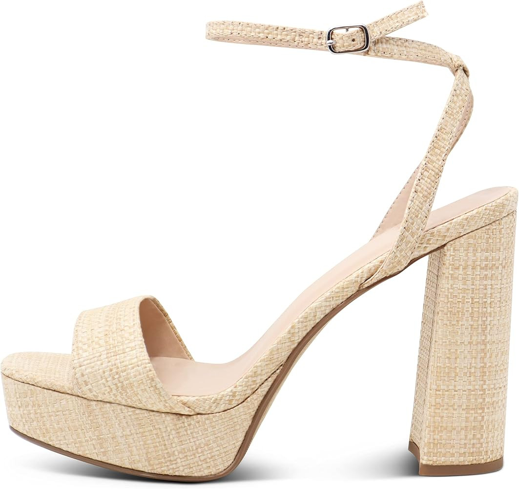 Women's Open Toe High Platform Chunky Block High Heels Dress Sandals | Amazon (US)