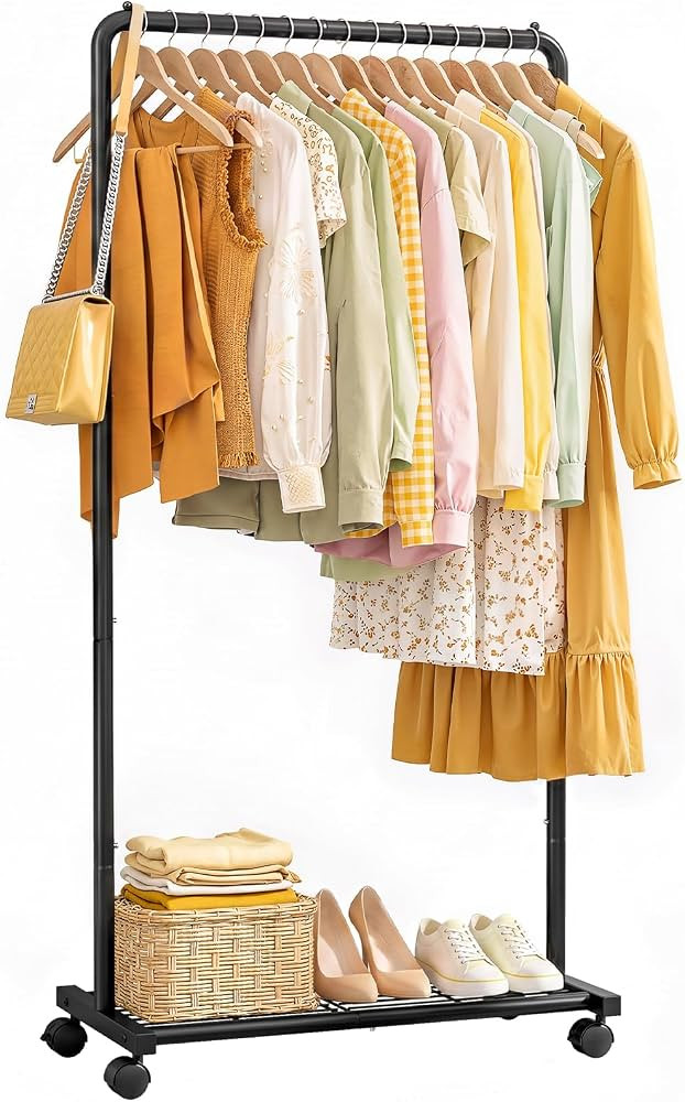 Sakugi Clothes Rack - Clothing Rack with Storage Mesh Shelf & Casters, Heavy-Duty Metal Clothing ... | Amazon (US)