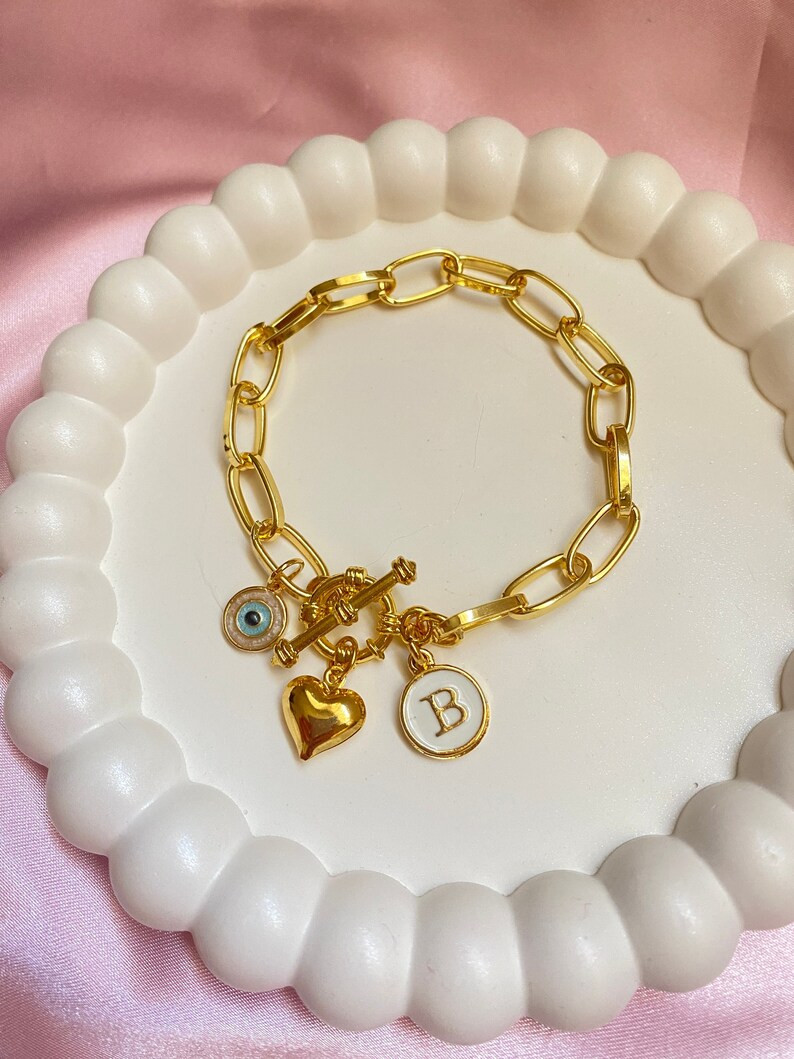 Gold Filled Toggle Clasp Link Bracelet,Personalized Charm Bracelet for Women,Birthday Gift | Etsy (US)