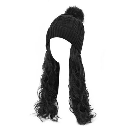 Beanie Hat Wig Knit Hat With Hair Attached For Women Long Wavy Hair Extension Knit Wig Hat with Fluffy Long Wig | Walmart (US)