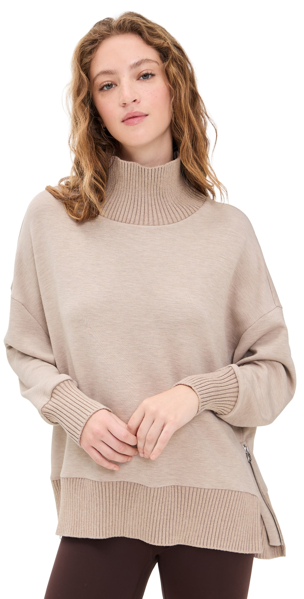 Varley Barker High Neck Sweatshirt Taupe Marl S | Shopbop