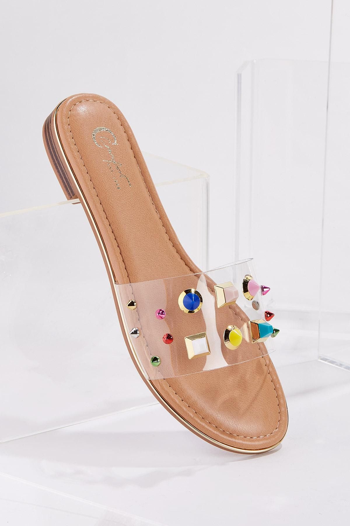 Multi Stone Lucite Slide Sandals | Cato Fashions