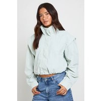 boohoo Women's Nylon Funnel Neck Zip Through Track Top in Blue | Size: 12 | Boohoo.com (UK & IE)