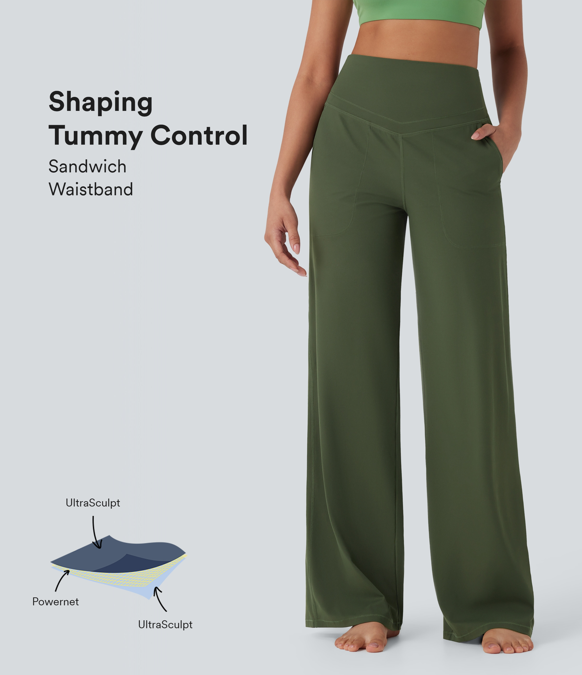 Halara Halara UltraSculpt™ SoCinched High Waisted Tummy Control Straight Leg Yoga Pants with Pockets - Deep Woodland Green - XL(tall) | HALARA