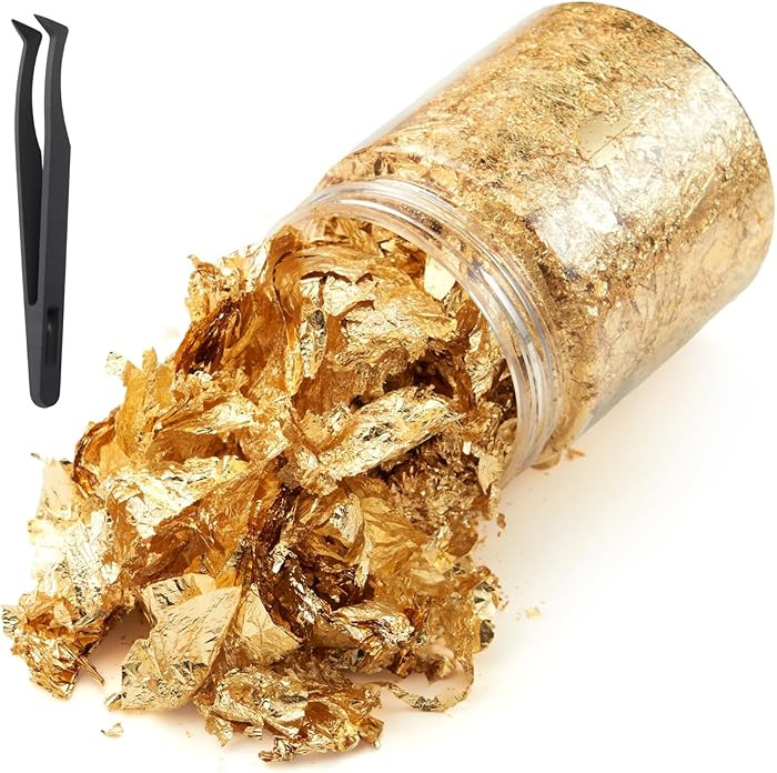 Gold Leaf Flakes with Tweezers,10g Metallic Gold Foil Flakes for Resin, with Tweezers, Imitation ... | Amazon (US)