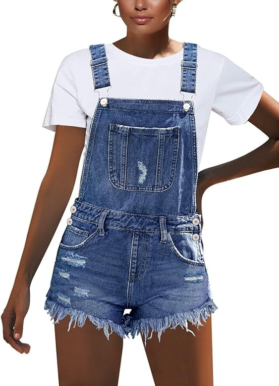 luvamia Women's Ripped Short Overalls Adjustable Denim Bib Overall Shorts Romper | Amazon (US)
