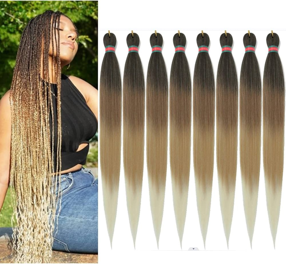 Ombre Pre stretched Braiding Hair, 36 Inch 4 tones Braid Hair Extensions, 8 packs Multi Color Ble... | Amazon (US)