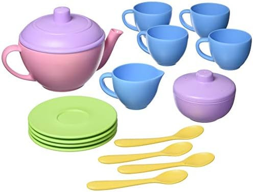 Amazon.com: Green Toys Tea Set, Pink 4C - 17 Piece Pretend Play, Motor Skills, Language & Communi... | Amazon (US)