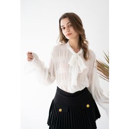 Golden Button Decorated Pleated Mini Skirt in Black | Chicwish