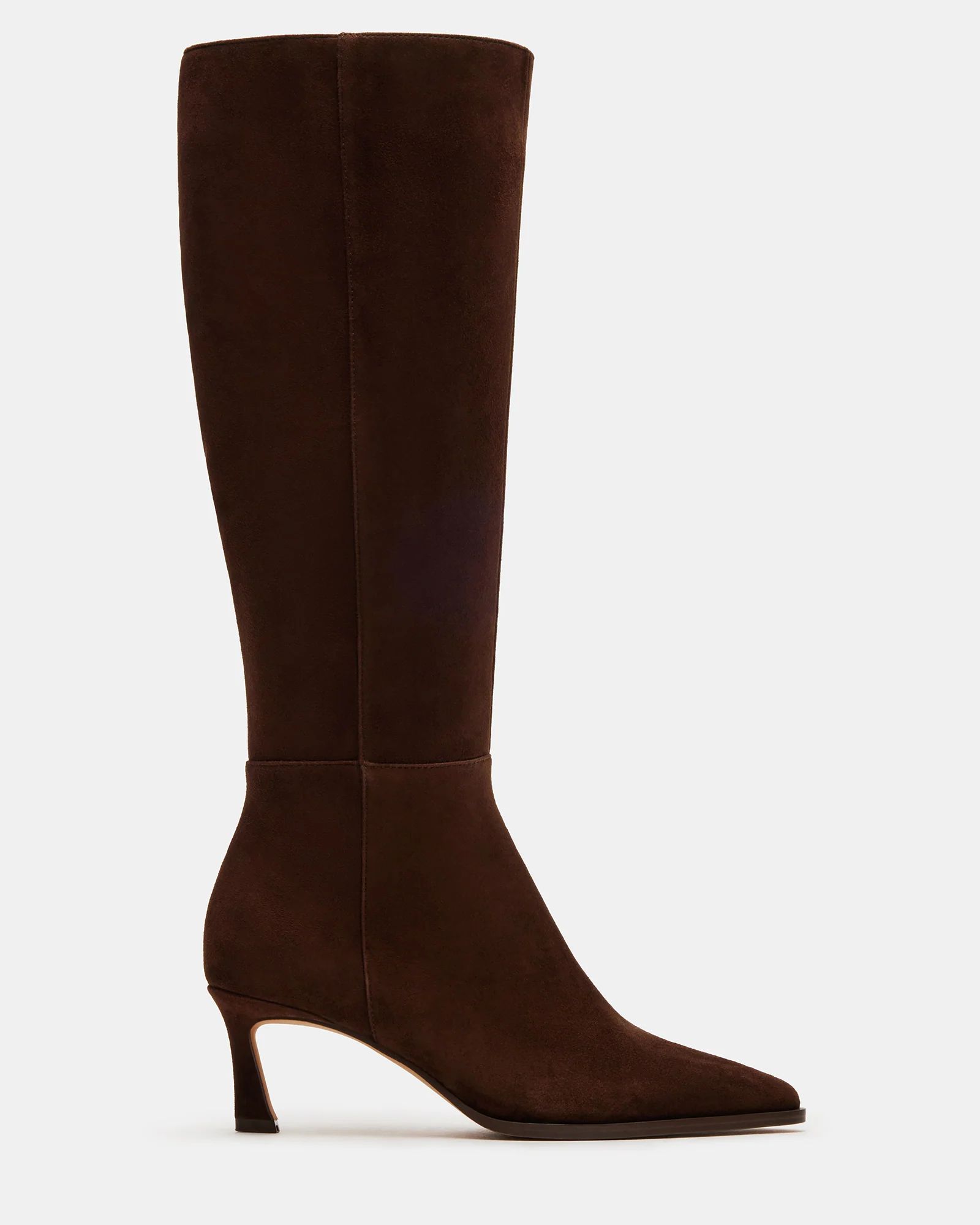 LUCID Brown Suede Pointed Toe Kitten Heel Boot | Women's Boots | Steve Madden (US)