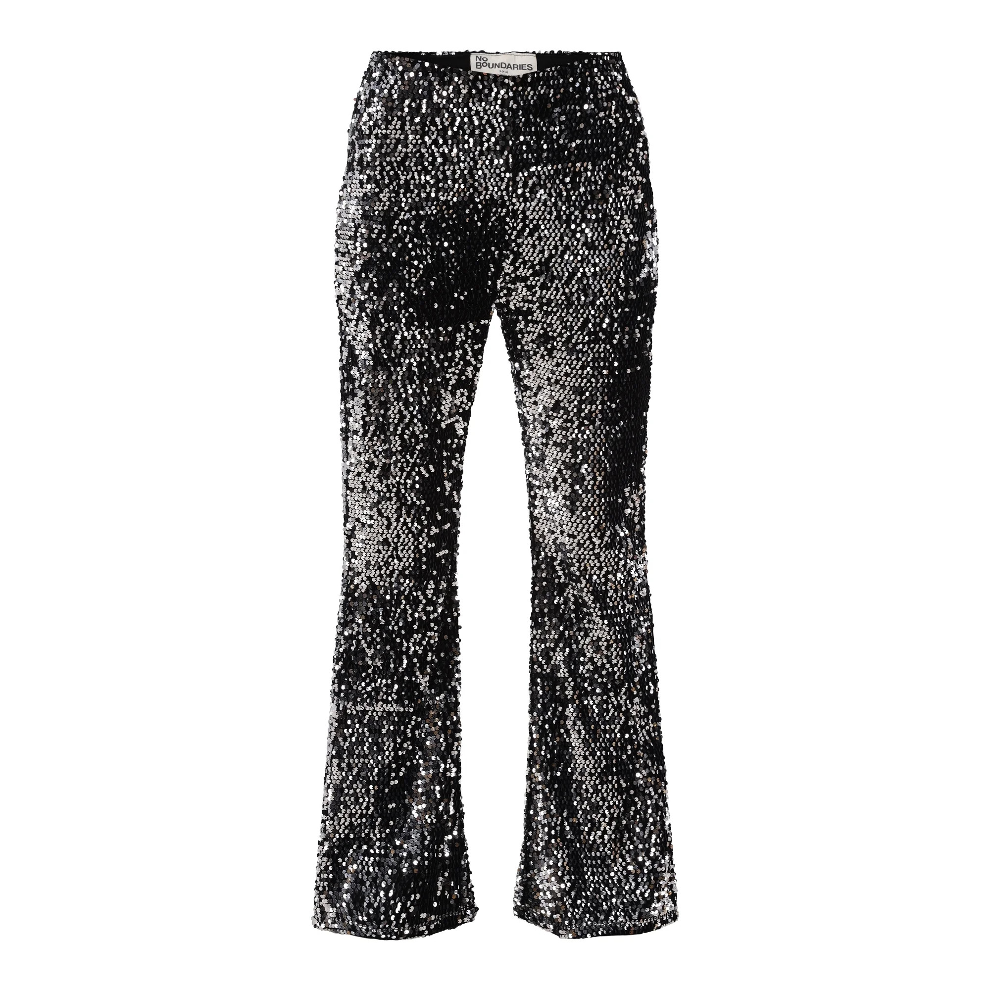 No Boundaries High Rise Sequin Flare Pants, Women's and Women's Plus | Walmart (US)
