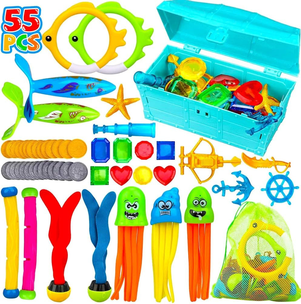 TOY Life 55 PCS Pool Dive Toys for Kids Pool Diving Toys Pool Games for Kids Swim Toys with Pool ... | Amazon (US)