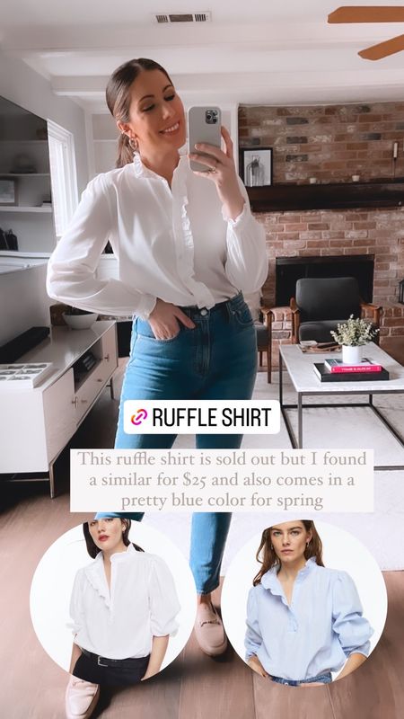 Love this ruffle button down from Loft but it’s sold out.  Found similar for $25!  Also come is a pretty light blue and spring green color. 

#LTKworkwear #LTKunder50 #LTKFind