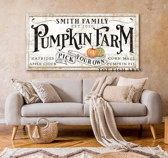 Pumpkin Farm Sign Rustic Fall Decor Family Name Date Modern Farmhouse Wall Decor Autumn Harvest T... | Etsy (US)