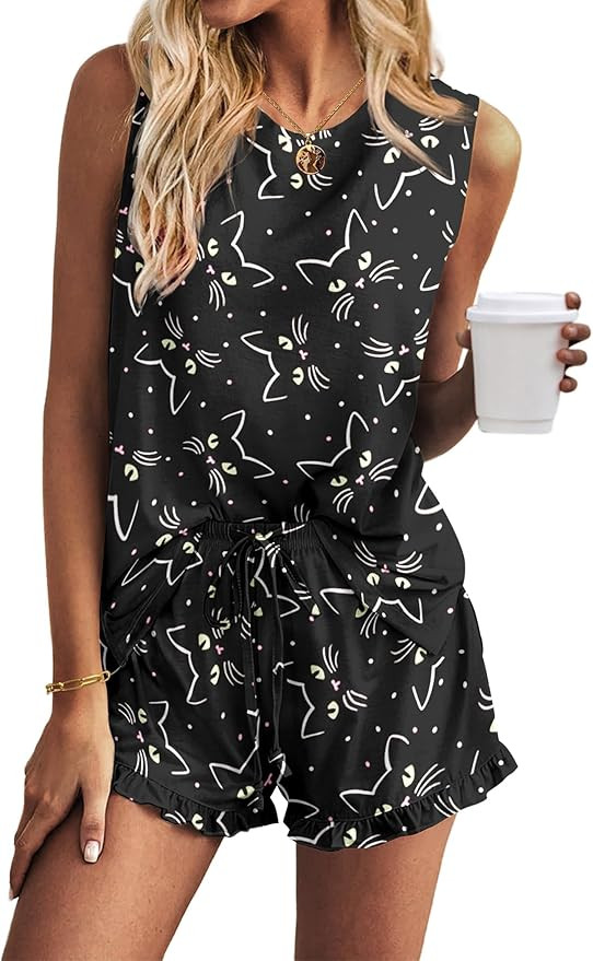 Ekouaer Pajamas Set for Women Pjs Sets with Pockets Matching Loungewear Lounge Sets Top and Short... | Amazon (US)