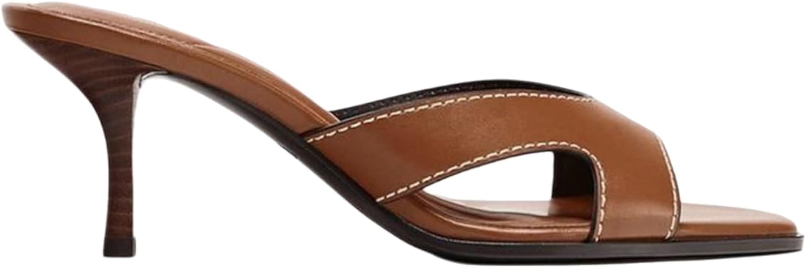 Womens Brown Kitten Heels Sandals Open Toe Mules Slip On Heeled Sandals Square Toe Summer Dress S... | Amazon (US)