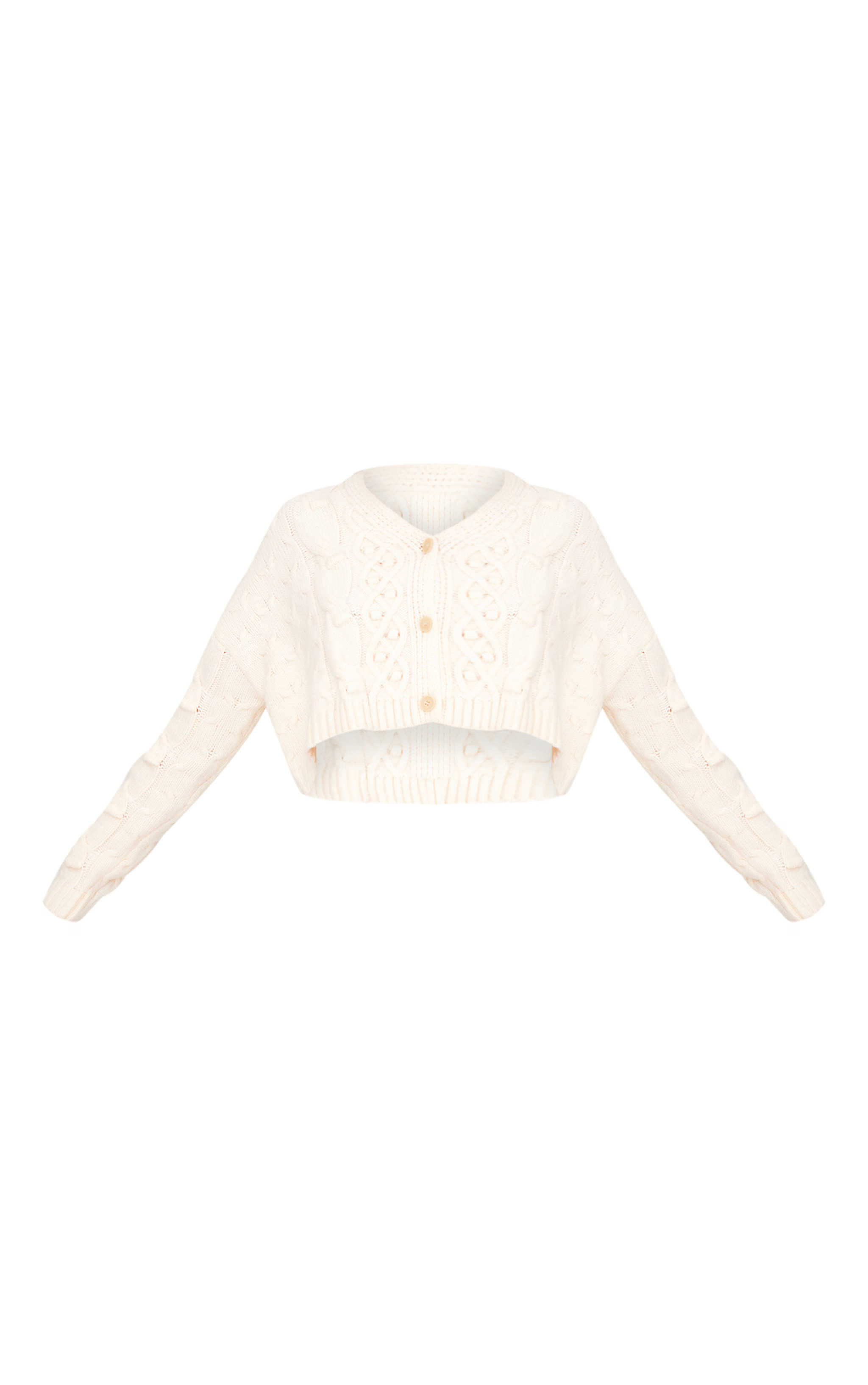 Cream Textured Cable Knit Cropped Cardigan | Knitwear | Pretty Little Thing (Australia & New Zealand)